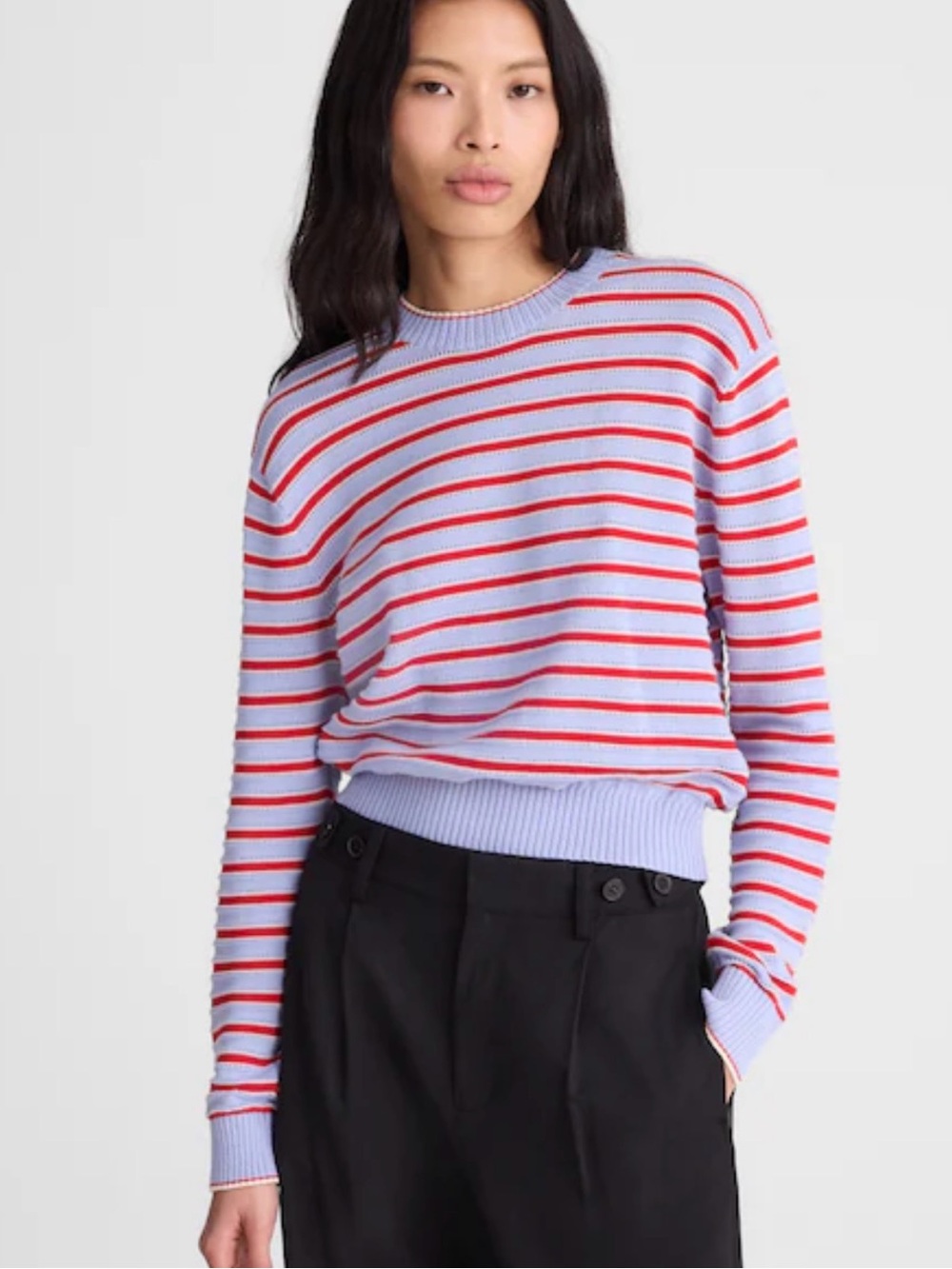 MADEWELL SMALL Striped Textured-Stitch Crewneck Sweater in 100% Cotton NZ331